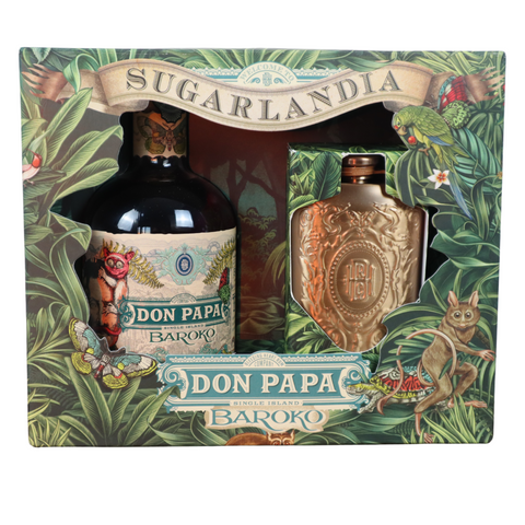 Don Papa Baroko Geschenkbox mit Flachmann 40 % Vol. 0,7L